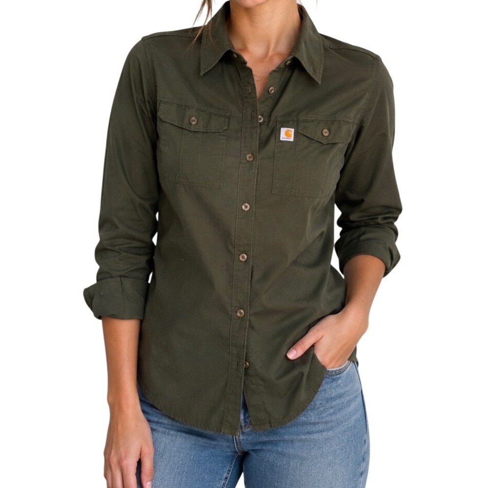 Carhartt Green Ridgefield Button Down | Womens Size XS | Force Work Shirt 102473